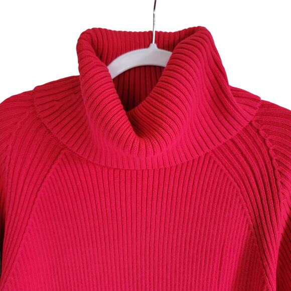 French Connection Cherry Red Turtleneck Midi Bodycon Sweater Dress Size Large - Picture 3 of 11